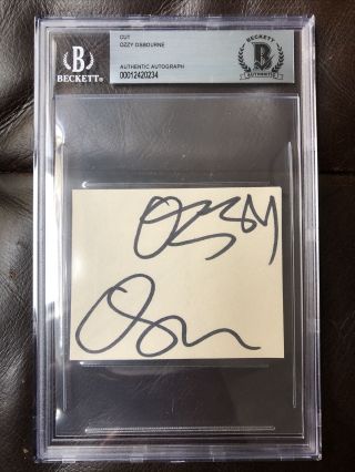 Ozzy Osbourne " Black Sabbath " Signed Autographed Cut Card Beckett Bas Slab