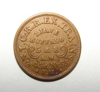 1863 CIVIL WAR TOKEN / CARD N.  Y.  C.  R.  R.  EX.  TRAINS LEAVE ALBANY / BUFFALO YORK 2