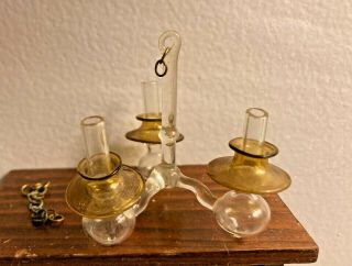 Vintage Dollhouse Miniature Blown Glass Non - Electric Chandelier W.  Glass Shades