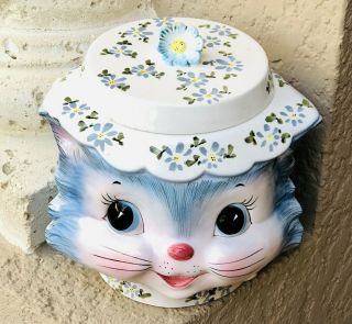 Miss Priss Blue Cat Cookie Jar Lefton ? Japan 1502 Ceramic Vintage Anthromorphic