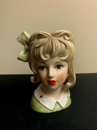 Vintage Lady Head Vase,  Relpo K 2068,  5 1/2” Blonde Lady Head Vase Her