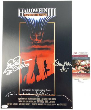Tom Atkins Stacey Nelkin Tommy Lee Wallace Signed 11x17 Movie Poster Halloween 3