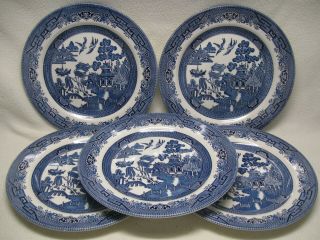 Churchill Willow Blue 5 Plates,  3 Bordallo Cabbage Plates,  2 Desert Rose Shakers