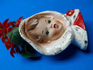 Vintage Christmas Lady Head Vase Inarco E - 1274 with Flowers 3