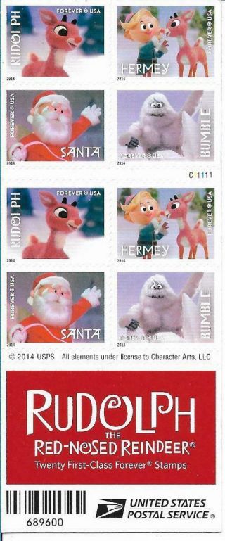 Xsz08 Scott 4946 - 49 Us Stamp 2014 Forever Rudolph Red - Nosed Reindeer Booklet 20