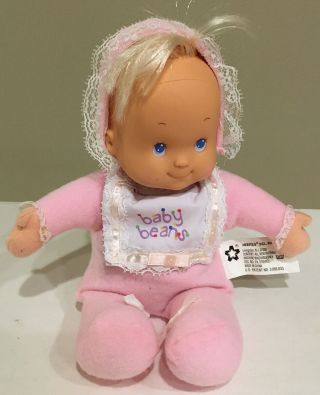 Vintage Baby Beans Doll Pink Pajamas Lace & Ribbon Bonnet & Bib Meritus 1990 Tag