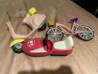 Barbie Vehicles Bike Scooter And Snowmobile