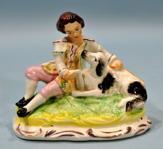 Vintage Staffordshire Pottery Man With Dog Figurine