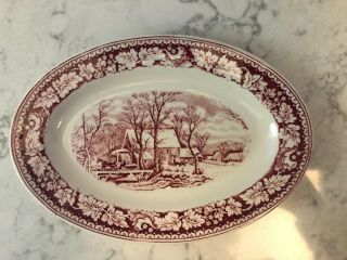 Homer Laughlin Currier & Ives Winter In The Country.  Red.  Underplate For Gravy