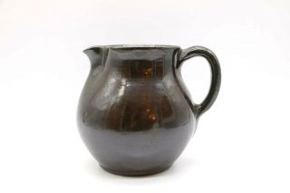 F2 Georgia Art Pottery: Vintage Dark Brown Glazed Folk Art Storeware Pitcher