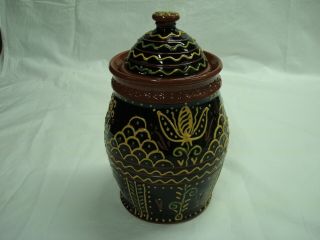 Redware Canister Cookie Jar W/ Lid Thos Wintczak Bee Tree Pottery Indiana Exc