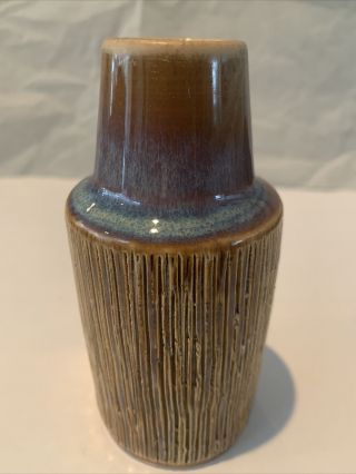 Vintage Soholm Incised Pottery Vase Denmark Signed Stentoj Mcm