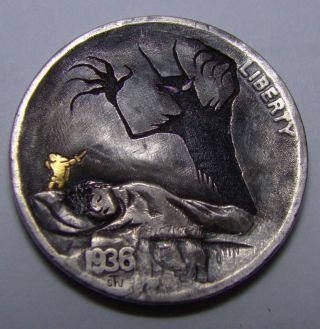 Hobo Nickel Engraved Bear Vs Monster Buffalo Coin Five Cents 1936