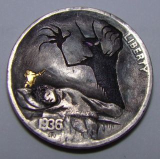 Hobo Nickel engraved bear vs monster Buffalo Coin five cents 1936 2