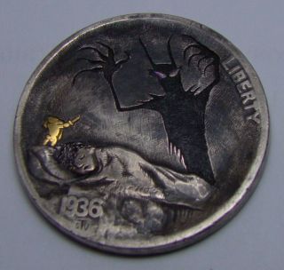 Hobo Nickel engraved bear vs monster Buffalo Coin five cents 1936 3