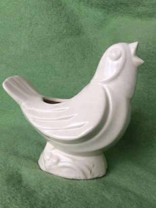 Vintage Mccoy Matte White Singing Bird Planter Vase Pottery Larger Size 6.  75”