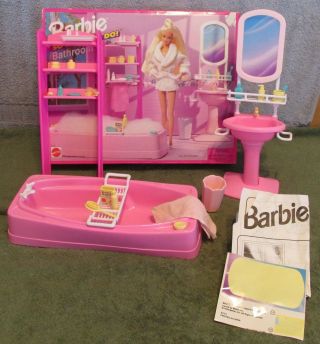 1995 Barbie " So Much To Do " Bathroom Set W/box Missing Several Smalls
