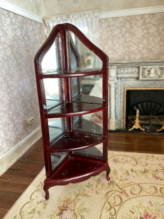 Vintage Miniature Dollhouse 1:12 Tall Wood Mirror Bespaq Etagere Corner Cabinet