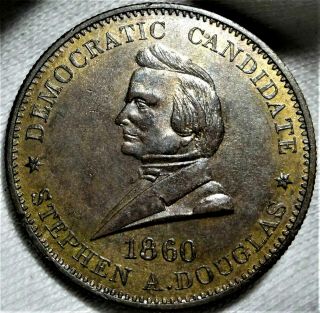 1860 Stephen Douglas Presidential Campaign Medal Famed Lincoln - Douglas Debates