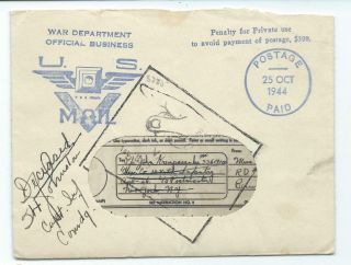 Wwii Kia Return To Sender V - Mail 26th Division Soldier October 1944