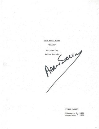Writer Director Aaron Sorkin Signed The West Wing Pilot Episode Script W/coa