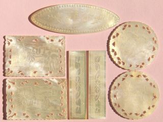 7 Antique Hand - Carved Mother Of Pearl Chinese Gaming Chips