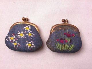 2 Rare Antique Miniature Purses For Doll Coin Change