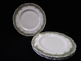 Set Of 4 Royal Doulton " Fontainebleau " 9 Inch Luncheon Plates Green W/gold Trim