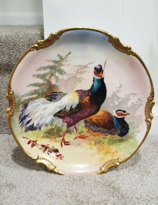 Antique French Hand Painted Game Birds Limoges Coronet Porcelain Plate Signed