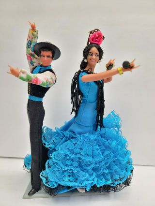 Vintage 2 Couple 8 " Blue Marin Chiclana Spanish Flamenco Dancer Dolls Ole