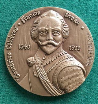 Antique And Rare Bronze Medal Of Francis Drake,  Made By Vasco Berardo In 1974