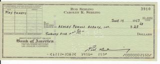 Rod Serling Autograph Signed Check,  1967 The Twilight Zone Will Pass Psa Jsa Etc