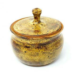 Vintage Mid - Century Studio Pottery Jar W/ Lid,  Brown Glazed,  Harriett Nafshun