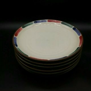 Set Of 6 Noritake Stoneware Warm Sands 8472 Salad Plates 8.  25” Red Blue Green