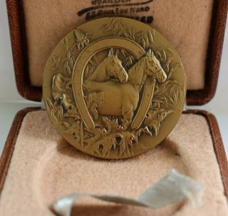 Rare Ant.  Belgian Bronze Horse Medal By Huguenin 1909