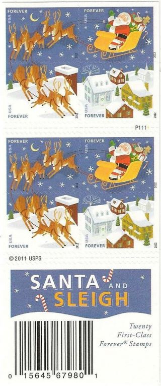 Us 4712 - 4715 4715b Holiday Santa & Sleigh Forever Booklet (20 Stamps) Mnh 2012