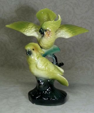 Vintage Maddux Of California Yellow & Green Cockatoos Art Pottery Bird Figurine