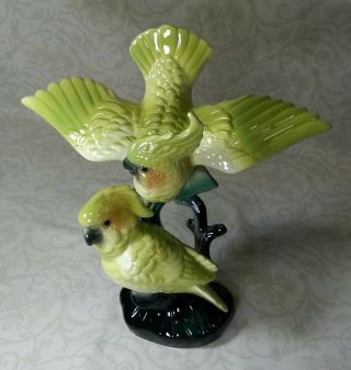 Vintage Maddux of California Yellow & Green Cockatoos Art Pottery Bird figurine 3