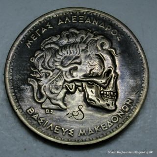 1992 Hand Carved Skulled Greek Coin By Shaun Hughes Hobo Nickel