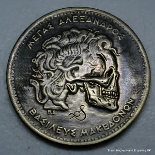 1992 Hand Carved Skulled Greek Coin by Shaun Hughes Hobo Nickel 2