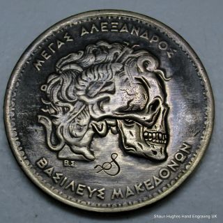 1992 Hand Carved Skulled Greek Coin by Shaun Hughes Hobo Nickel 3