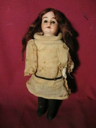 Antique 9 1/2 " German Bisque Head Doll W Fixed Glass Eyes