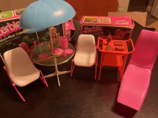 Vintage 1980 Barbie Dream Pool Patio Table Set And Recliner W Tables Set