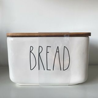 Rae Dunn Ceramic Bread Box W/ Wooden Lid