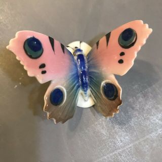 Volkstedt Karl Ens Porcelain Butterfly Figurine Pink Blue Germany 1930s