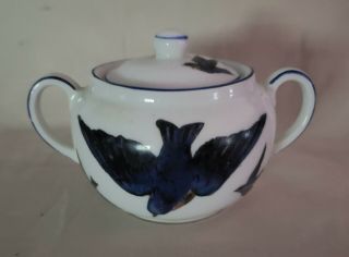 Vintage Victoria Austria Hand Painted Blue Bird Sugar Bowl With Lid