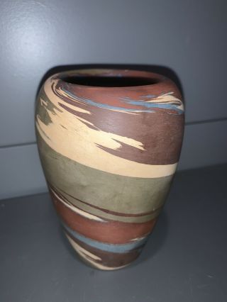 Antique Niloak Mission Swirl Art Pottery Vase - 4.  5” Tall - Bright Colors