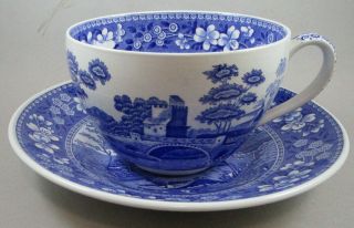 Spode Blue Tower Jumbo Cup And Saucer / Farmer 