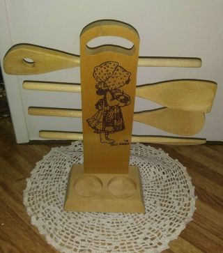 Holly Hobbie Vintage 1979 Hearth And Home Wooden Kitchen Utensil Spoon Holder