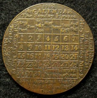 1782 American Revolution Period Calendar Medal Rarest British